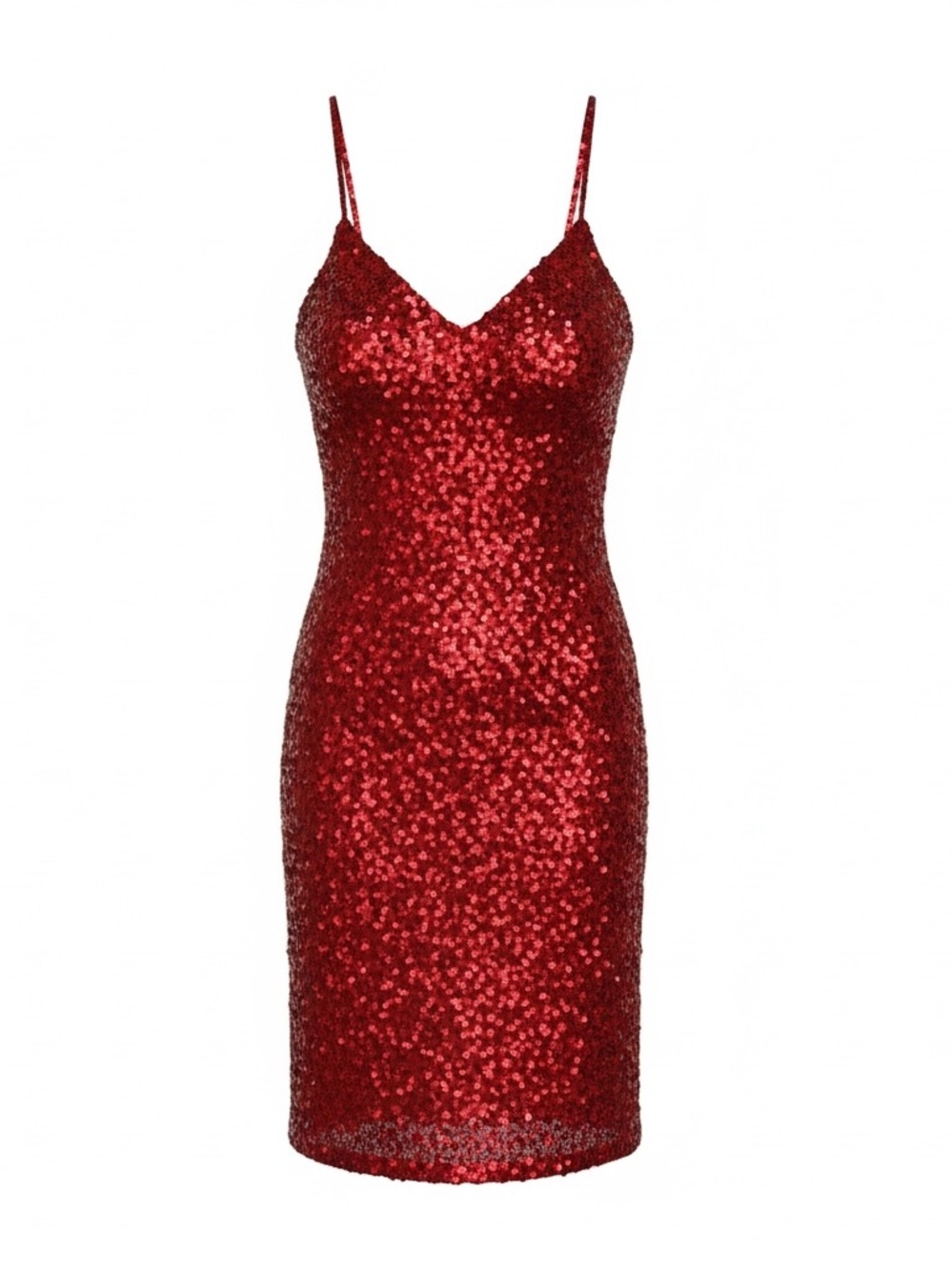 Vintage Red Sequin Mini Dress Party Cocktail Bodycon Glam 90s Y2K